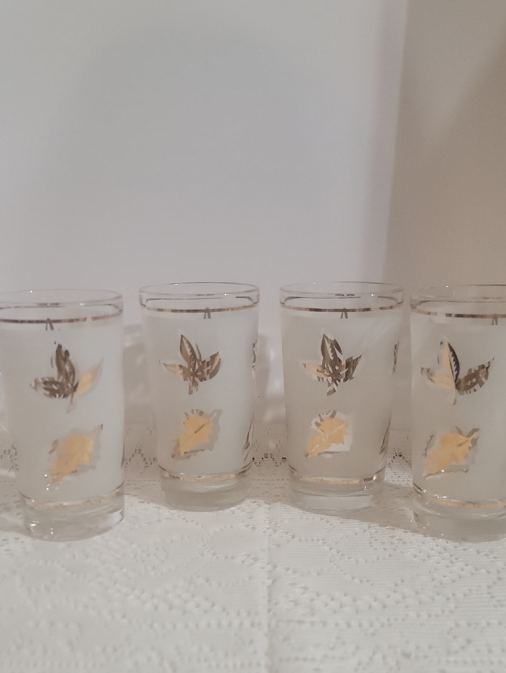 Set of Four Libbey Frosted Tumblers with Gold Leaf Motif